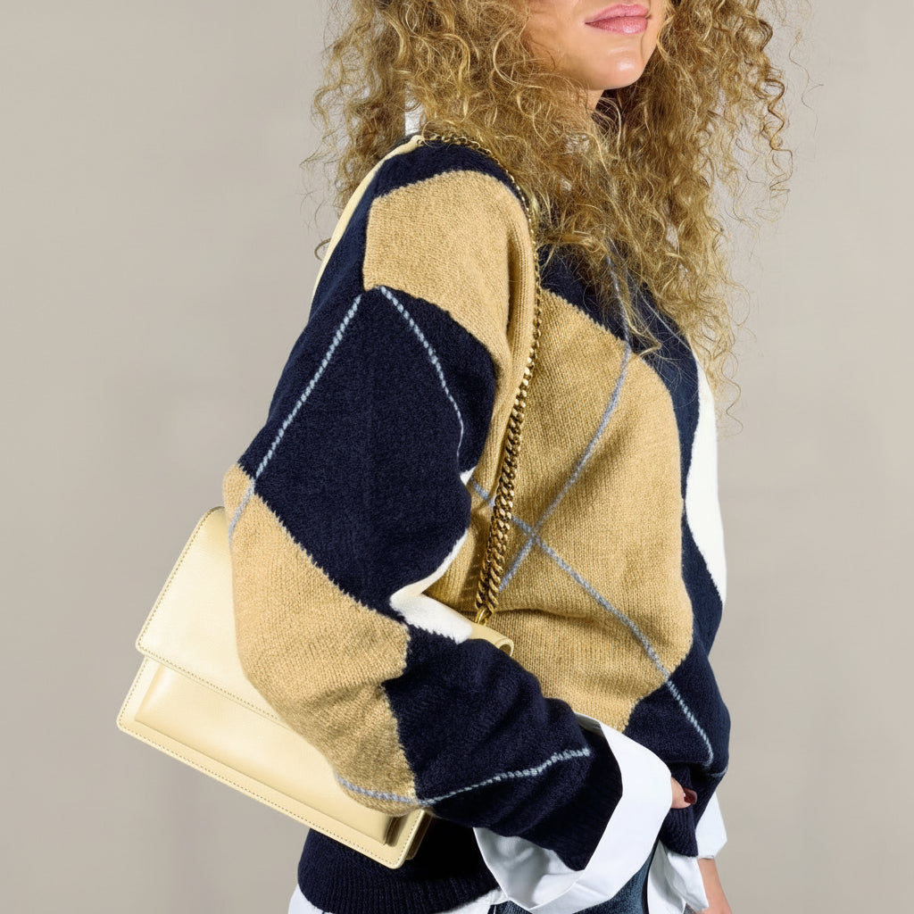 Pull Arlo – Jacquard Argyle Bleu et Moutarde