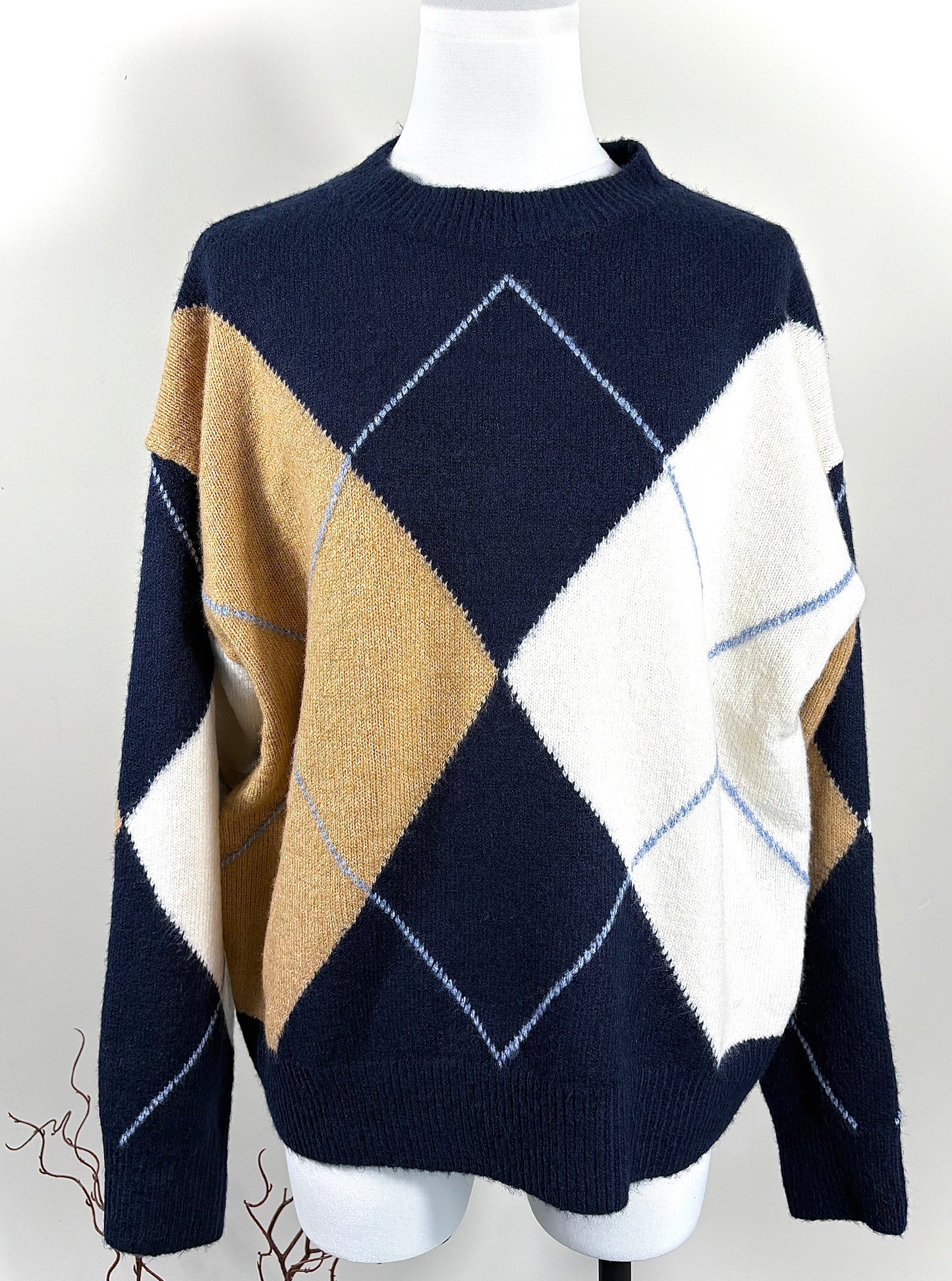 Pull Arlo – Jacquard Argyle Bleu et Moutarde