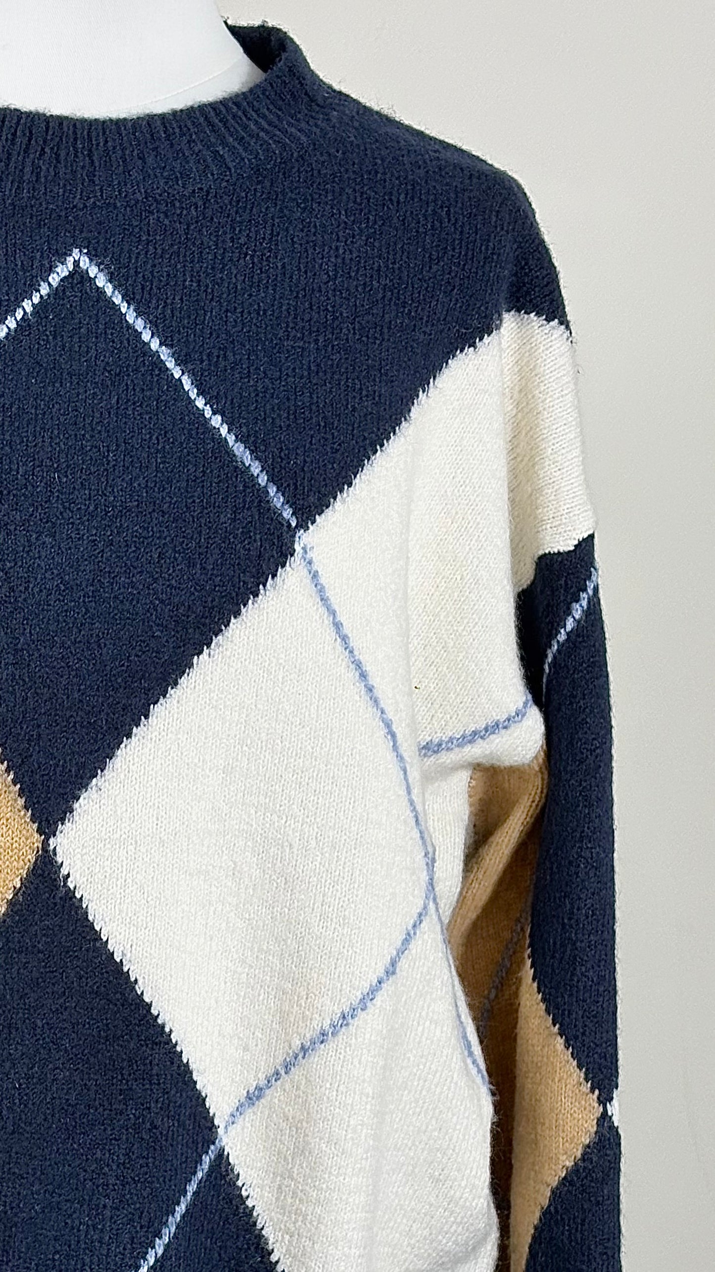 Pull Arlo – Jacquard Argyle Bleu et Moutarde