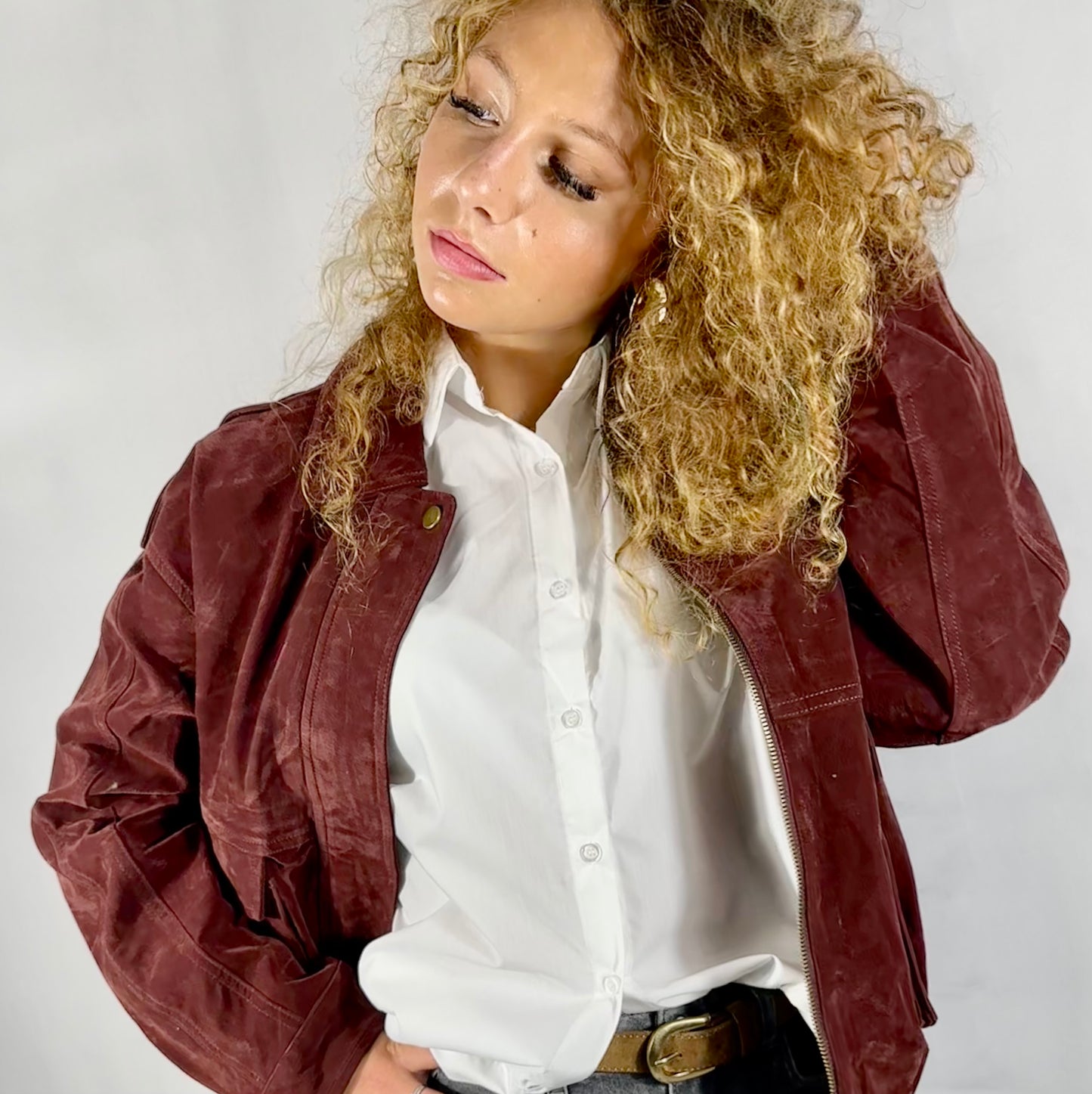 Veste Oversize en Daim Vegan Premium – Bordeaux Profond