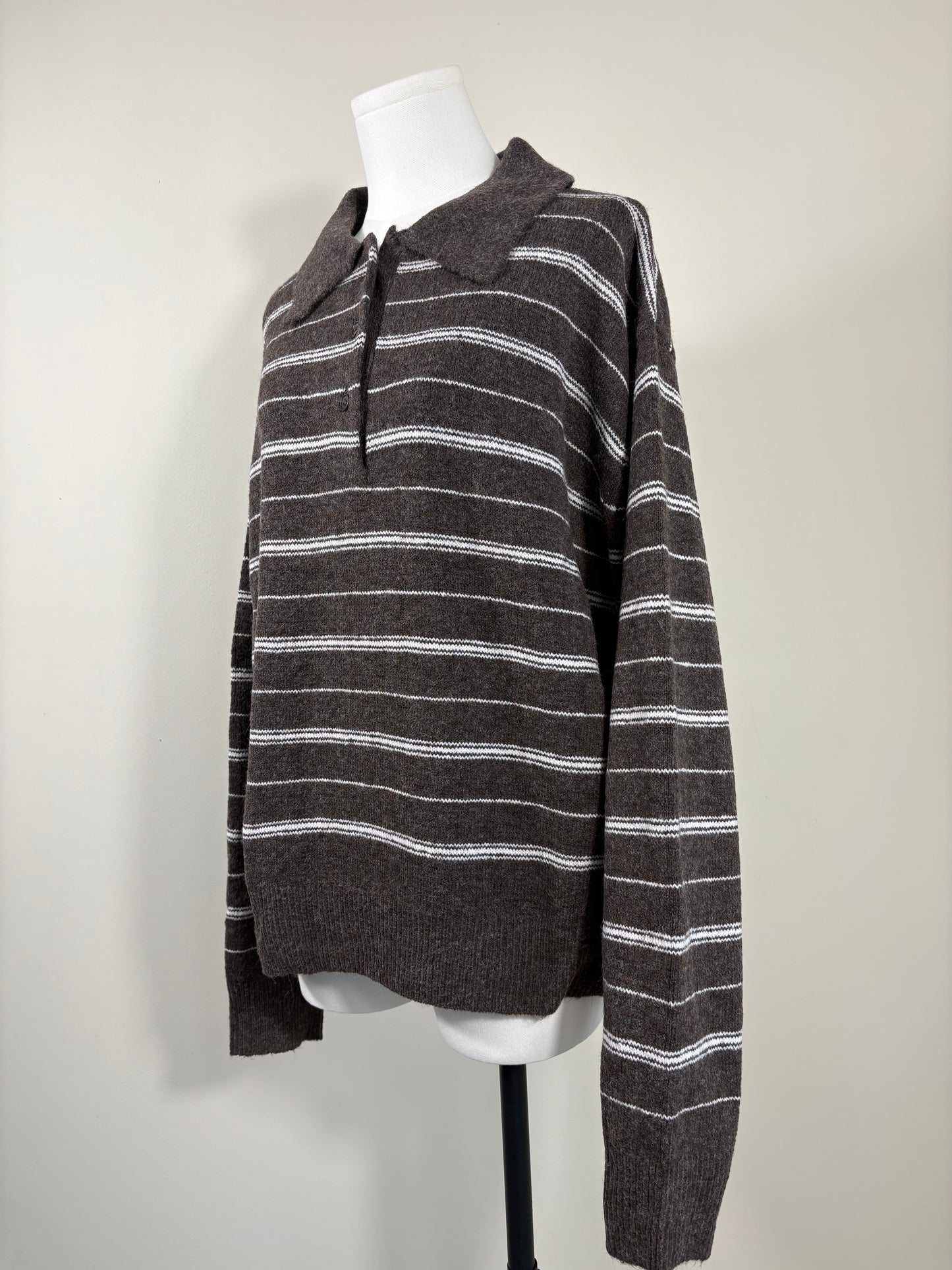 Pull col polo rayé — Brun et écru