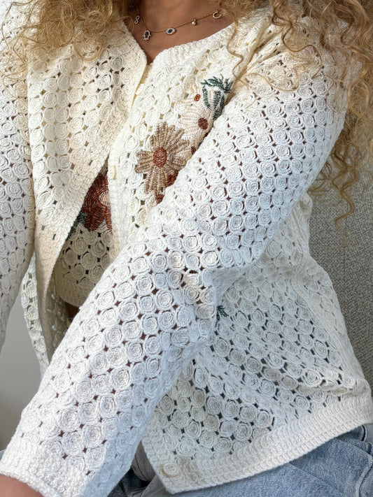 Ensemble Crochet Écru Brodé