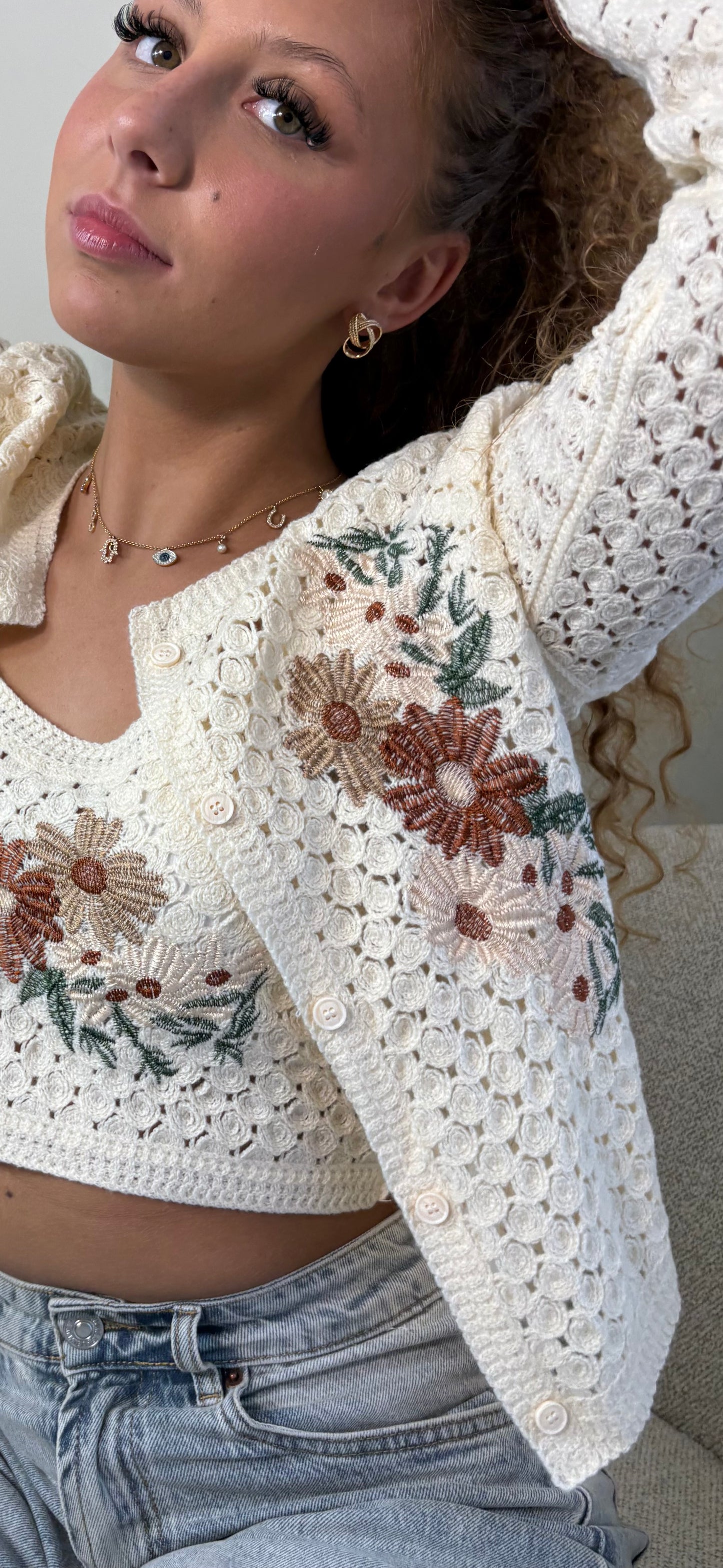 Ensemble Crochet Écru Brodé