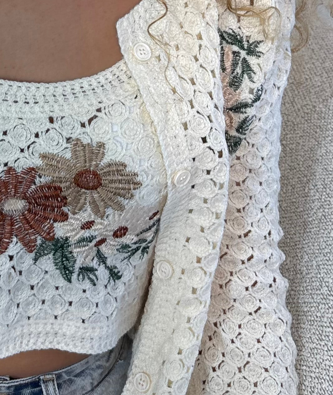 Ensemble Crochet Écru Brodé
