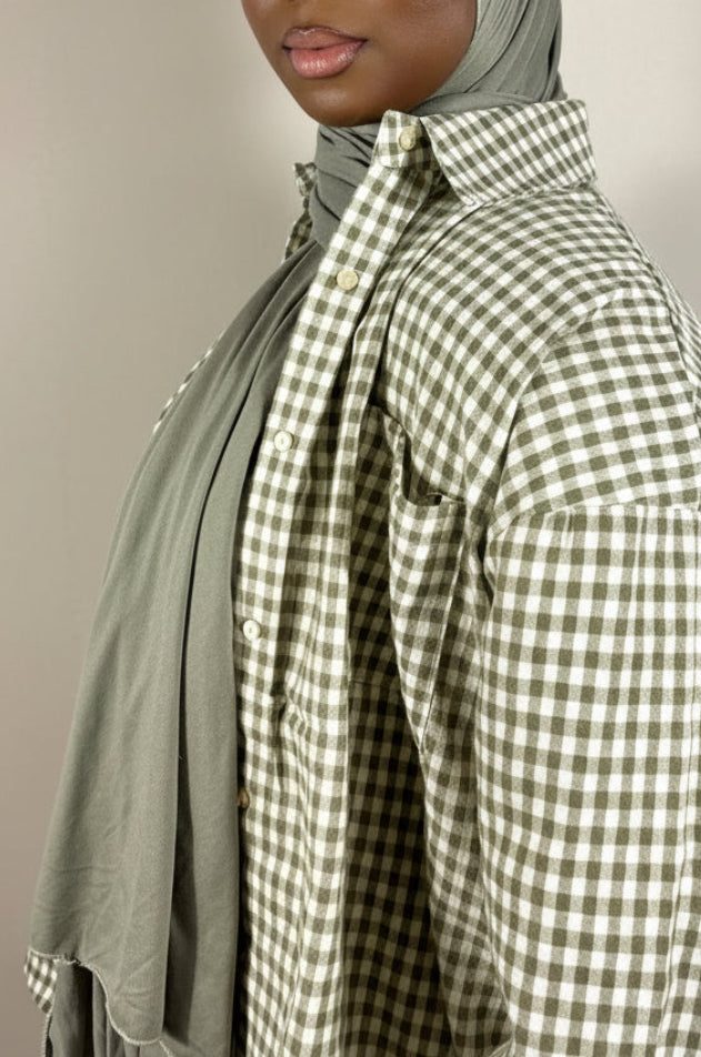 Chemise Olive Vichy – Ligne Pure