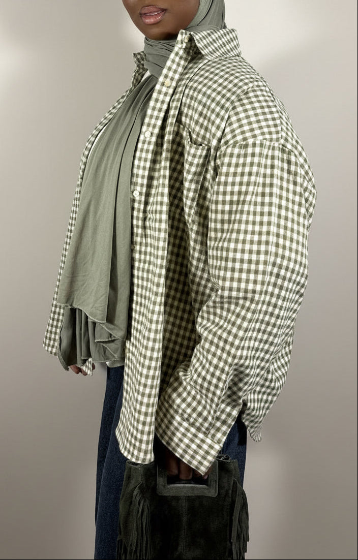 Chemise Olive Vichy – Ligne Pure